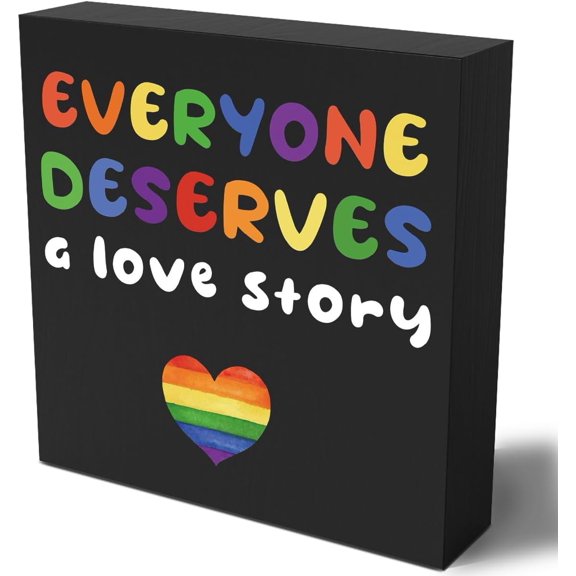 Zomyto 7"x7" Funny Rainbow Pride Wooden Box Sign Plaque Everyone Deserves a Love Story Wood Box Sign