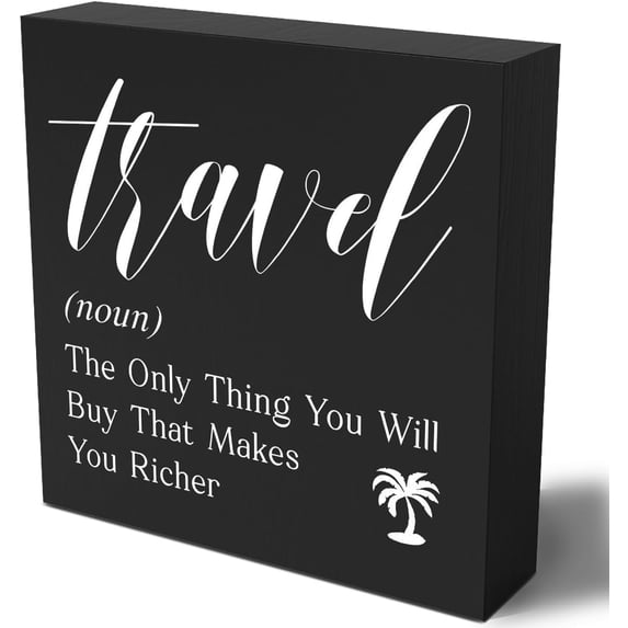 Zomyto 7"x7" Funny Travel Definition Wooden Box Sign Plaque Travel the Only Thing You will Buy That Makes You Richer Wood Box Sign