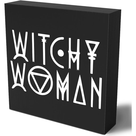 Zomyto 7"x7" Funny Witch Wooden Box Sign Plaque Witchy Woman Black Wood Box Sign Home Shelf Desk Halloween Decor