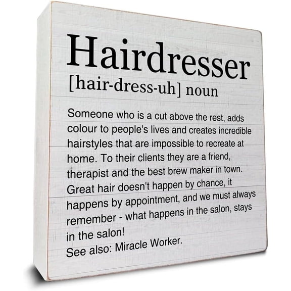 Zomyto 7"x7" Hairdresser Gifts Hairdresser Definition Art Wooden Box Sign Rustic Decorative Wooden Sign Home Salon Beauty Room Decor for Desk Table Shelf