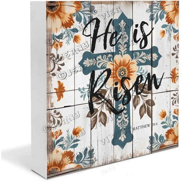 Zomyto 7"x7" He Is Risen Wooden Box Sign Table Centerpiece Jesus Decorations