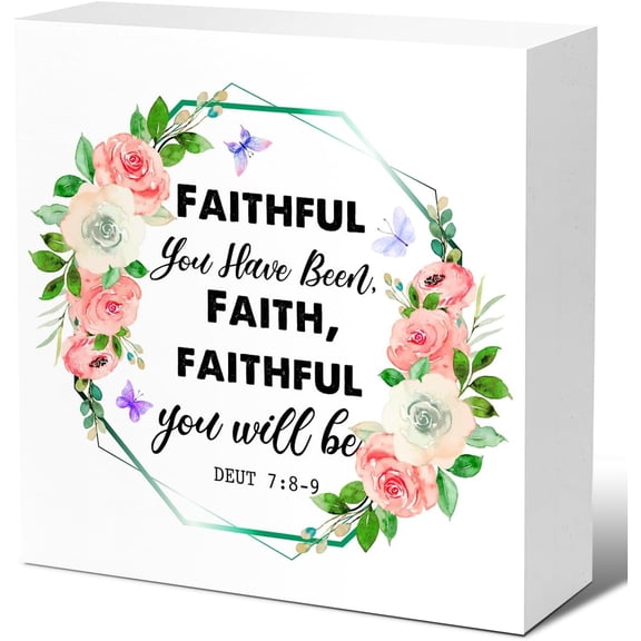 Zomyto 7"x7" Holy Bible Quote Wood Block Sign,Faithful You Have Been Faith Wooden Box Sign,Bible Verse Desk Decor Scripture Art Jeremiah 29:11 Sign Decor