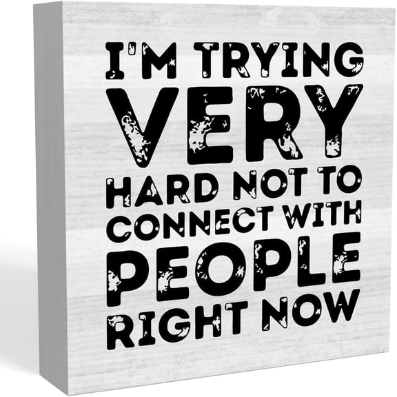 Zomyto 7"x7" Humor Home Office Desk Decor Rustic Farmhouse Wood Box Sign Shelf Accessories Decor Coworker Gifts for Women I'm Trying Very Hard