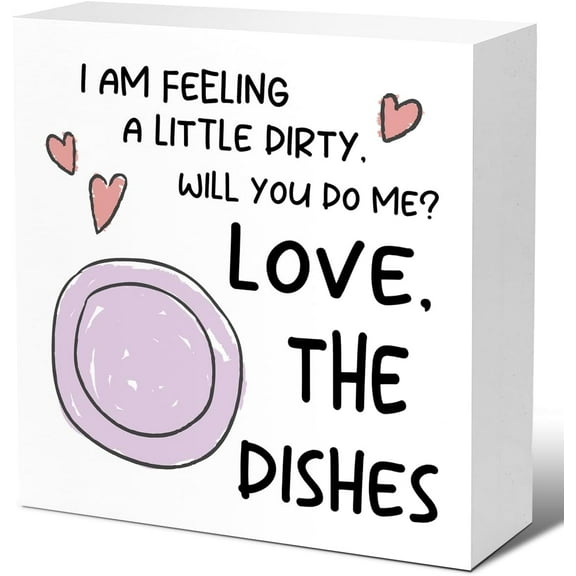 Zomyto 7"x7" I am Feeling a Little Dirty Kitchen Wood Block Signs,Will You do Me Wooden Box Sign,Humorous Love the Dishes Quote Kitchen Sign Decor