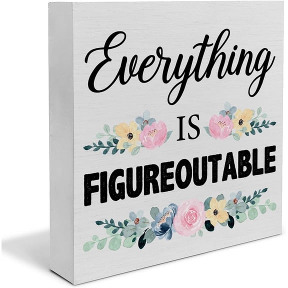 Zomyto 7"x7" Inspiration Office Quote Wooden Box Sign Desk Decor,Rustic Everything is Figureoutable Wood Block Sign