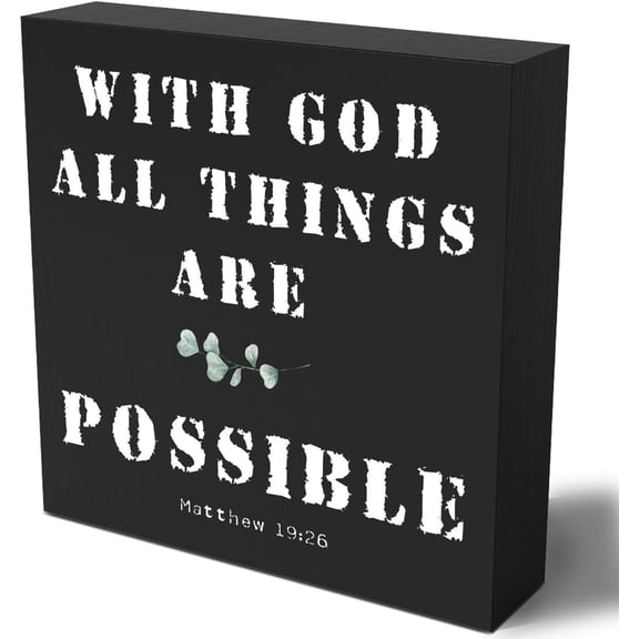 Zomyto 7"x7" Inspirational Bible Verse Wooden Box Sign Plaque with God All Things are Possible Wood Box Sign