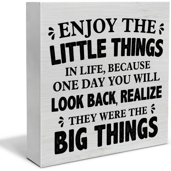 Zomyto 7"x7" Inspirational Decorative Wooden Box Sign Enjoy the Little Things in Life Quote Wood Block Plaque Decor Farmhouse Home Office Shelf or Wall Display