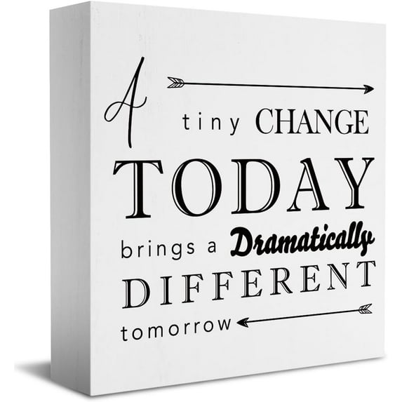 Zomyto 7"x7" Inspirational Desk Decor Office Cubicle Decor for Bathroom Bedroom Kitchen Farm house Home Office Decor A Tiny Change Today Wooden Box Sign