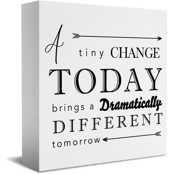 Zomyto 7"x7" Inspirational Desk Decor Office Cubicle Decor for Bathroom Bedroom Kitchen Farm house Home Office Decor A Tiny Change Today Wooden Box Sign