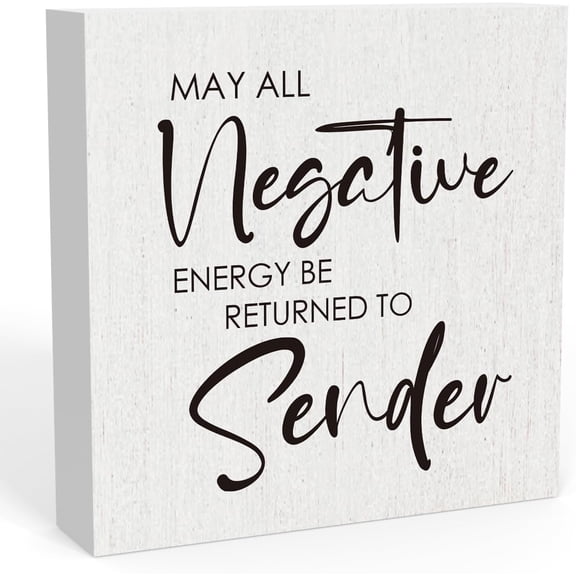 Zomyto 7"x7" Inspirational May All Negative Energy Be Returned to Sender Wooden Box Sign Office Desk Decor Motivational Wood Box Sign