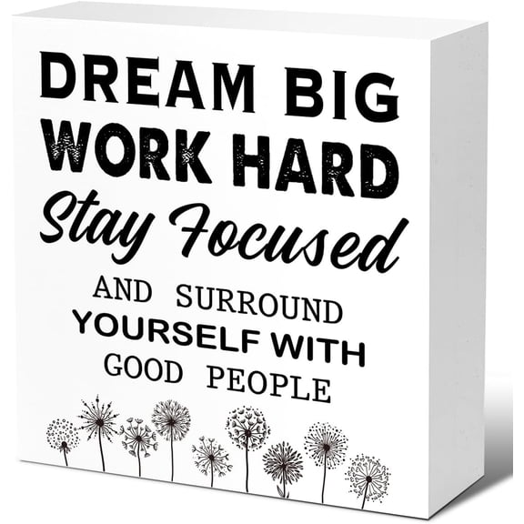 Zomyto 7"x7" Inspirational Office Wood Block Signs,Dream Big Work Hard Stay Focused Sign Wooden Box Sign Motivational Office Tabletop Desk Decor,Coworker Gift