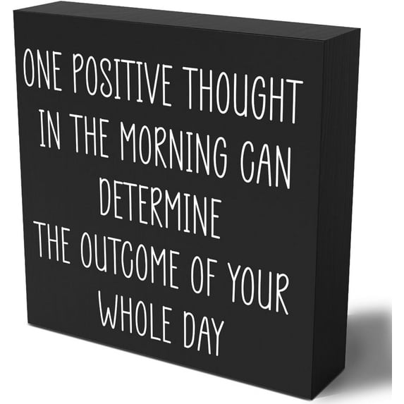 Zomyto 7"x7" Inspirational Quote Wooden Box Sign Plaque One Positive Thought in the Morning Wood Box Sign