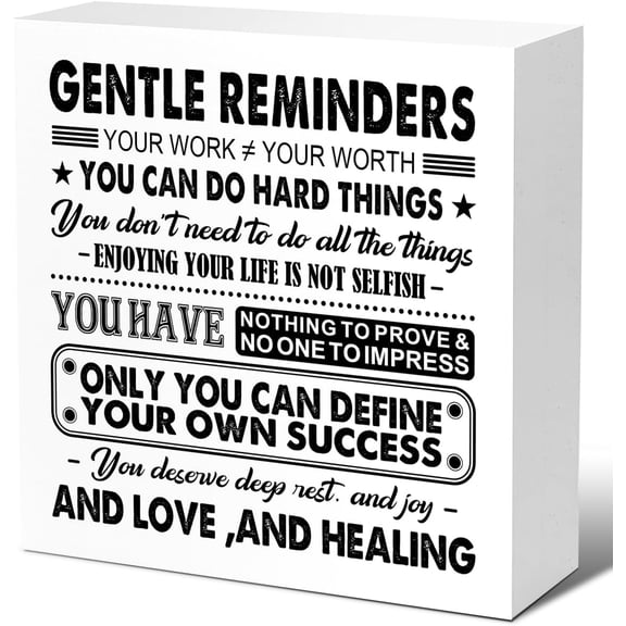 Zomyto 7"x7" Inspirational Wood Block Signs,Gentle Reminders Wooden Box Sign for Home Shelf Office Tabletop Desk Decor,Self-Love Motivational Office Sign Decor