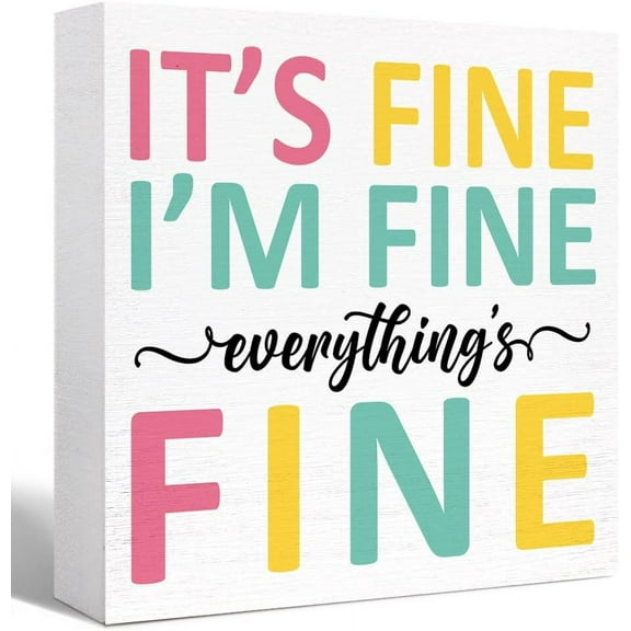Zomyto 7"x7" Inspirational Wood Box Sign It's Fine I'm Fine Everything Is Fine Wooden Block Signs Motivational Quote Desk Dcor,Cheer Up Gifts