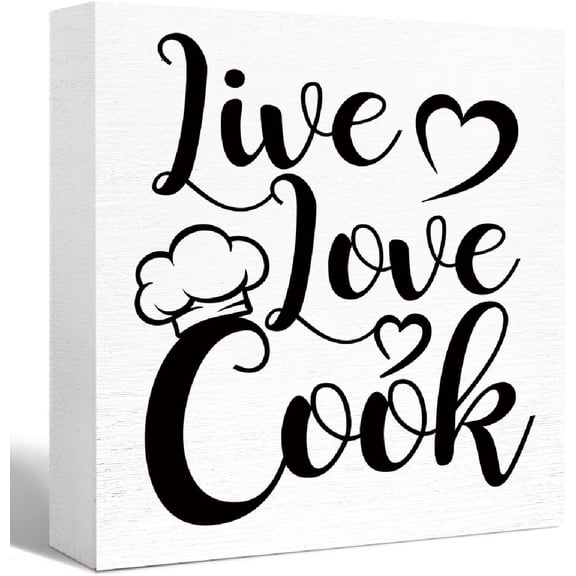 Zomyto 7"x7" Kitchen Sign Decor,Kitchen Wood Box Signs,Live Love Cook Sign Wood Block Signs