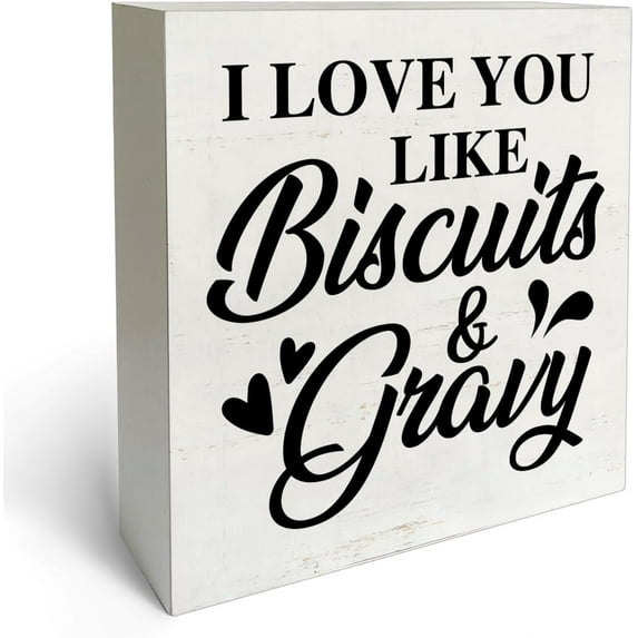 Zomyto 7"x7" Kitchen Sign I Love You Like Biscuits and Gravy Wooden Block Sign Rustic Style Home Kitchen Counter Table Shelf Decor