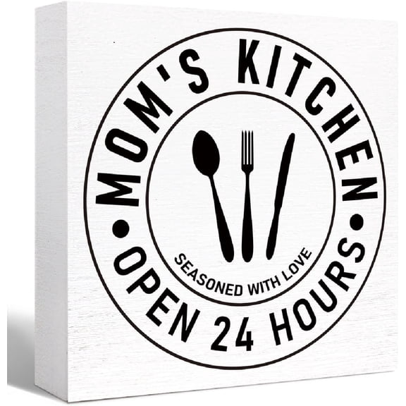 Zomyto 7"x7" Kitchen Wood Box Signs,Mom's Kitchen Open 24 Hours Kitchen Wood Block Signs with Saying