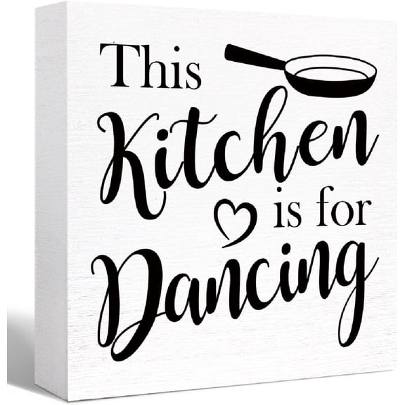 Zomyto 7"x7" Kitchen Wood Box Signs,This Kitchen is for Dancing Kitchen Wood Block Signs with Sayings,Funny Kitchen Sign Decor for Shelf
