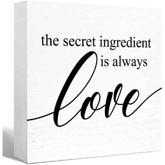 Zomyto 7"x7" Kitchen Wood Box Signs,the Secret Ingredient is always Love Kitchen Wood Block Signs with Sayings