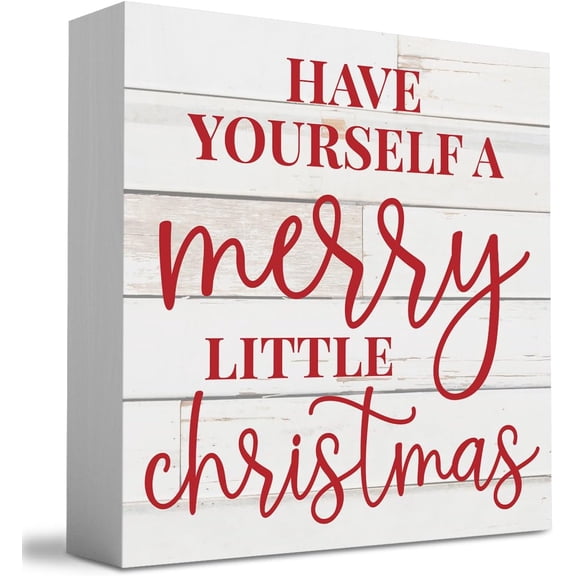Zomyto 7"x7" Motivational Have Yourself A Merry Little Christmas Wood Box Sign, Farmhouse Christmas Santa Artwork Decor, Wood Square Sign Desk Block Signs Home Shelf Office Decoration