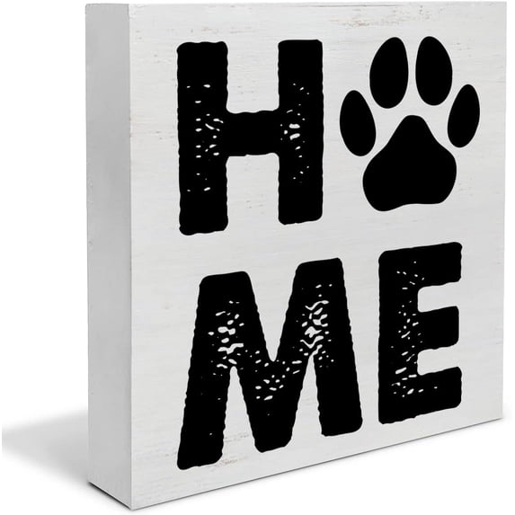 Zomyto 7"x7" Paw Print Home Wood Box Sign Decor Desk Sign Pet Dog Cat Wooden Box Block Sign