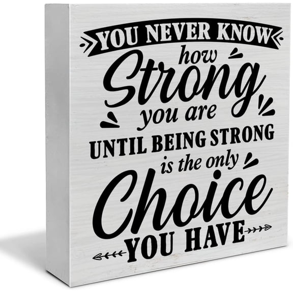 Zomyto 7"x7" Positive Decorative Wooden Box Sign You Never Know How Strong You are Until Strong Quote Wood Block Plaque Decor