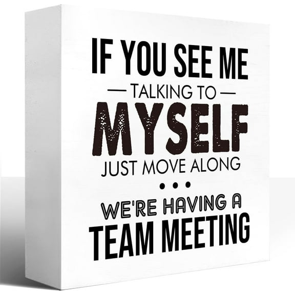 Zomyto 7"x7" Retro Satire and Irony for Fun Wood Block Signs,If You See Me Talking to Myself Just Move Along Wooden Box Sign for Home Shelf Office