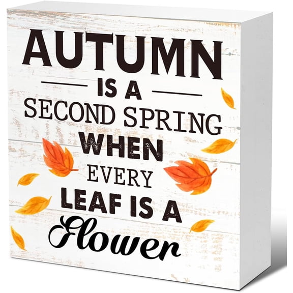 Zomyto 7"x7" Rustic Autumn Decor Wood Block Signs,Autumn is a Second Spring Wooden Box Sign,Farmhouse Fall Decor