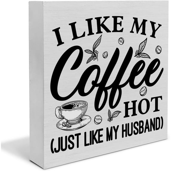Zomyto 7"x7" Rustic Coffee Lover Wooden Box Sign Desk Decor, I Like My Coffee Hot Wood Block Sign Home Kitchen Tabletop Shelf Desk Decoration,