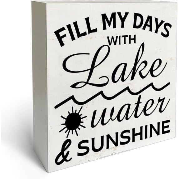 Zomyto 7x7 In Fill My Days With Lake Water and Sunshine Wooden Box Sign Desk Decor