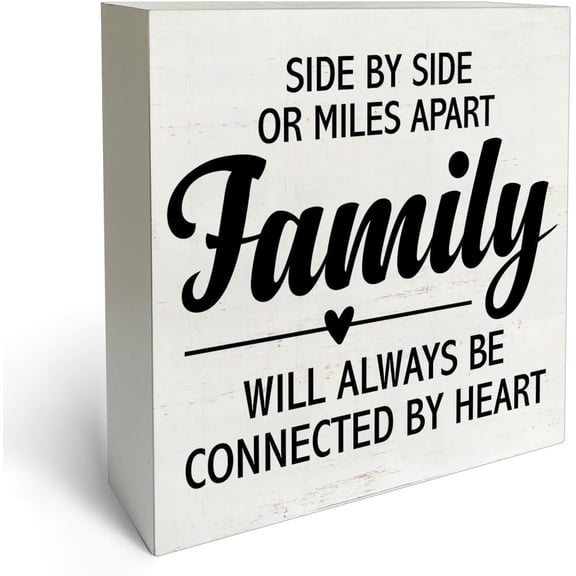 Zomyto 7"x7" Rustic Farmhouse Style Side By Side or Miles Apart Family Box Sign Wood Desk Sign Decor Wooden Block Plaque Box Sign Home