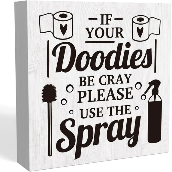 Zomyto 7"x7" Rustic Funny Farmhouse Bathroom Toilet Decor If Your Doodies Be Crazy Wood Sign, Humor Black and White Decorations for Half Bathroom Shelves Accessories