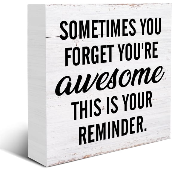 Zomyto 7"x7" Sometimes You Forget You’re Awesome Wooden Box Sign Positive Affirmation Wood Sign Decor Wooden Block Sign Farmhouse
