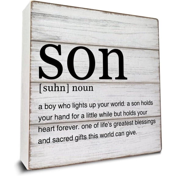 Zomyto 7"x7" Son Gift Son Definition Wooden Box Sign Son Quote Desk Decorative Wooden Sign Office Decor for Desk Table Shelf