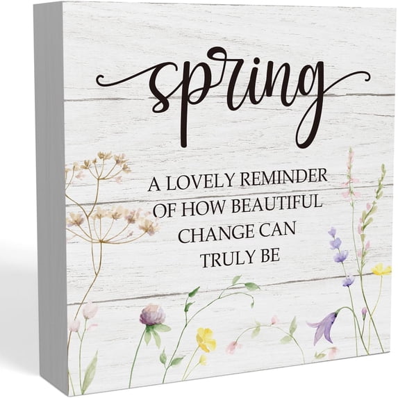 Zomyto 7"x7" Spring Decor, Spring Decorations for Home Office, Spring Decorations, Spring A Lovely Reminder of How Beautiful Change Wood Sign, Tiered Tray Decorations