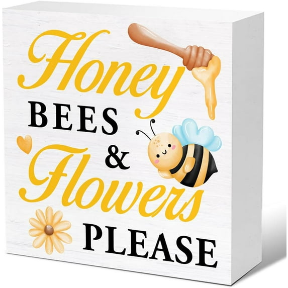 Zomyto 7"x7" Spring Summer Decor Honey Wood Sign Home Desk Tabletop Shelf Decor Farmhouse Spring Decorations