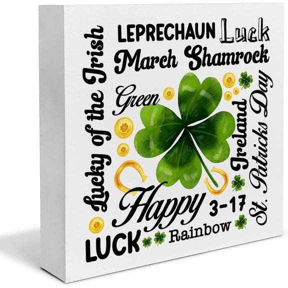 Zomyto 7"x7" St. Patrick Day Decor - St. Patrick Day Wood Box Sign Lucky of the Irish Wood Block Sign Desk