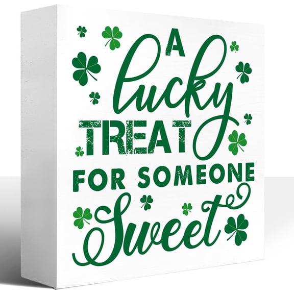 Zomyto 7"x7" St Patrick Day Shamrock Wood Block Sign,A Lucky Treat for Someone Sweet Wood Block Plaque Box Sign,Gift for Women Couple Newlyweds