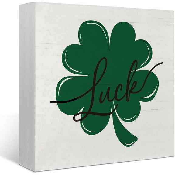 Zomyto 7"x7" St.Patrick's Decor Green Lucky Clover Wooden Box Sign,Spring Decor,St.Patrick's Day Gifts Inspirational Wood Box Sign Block