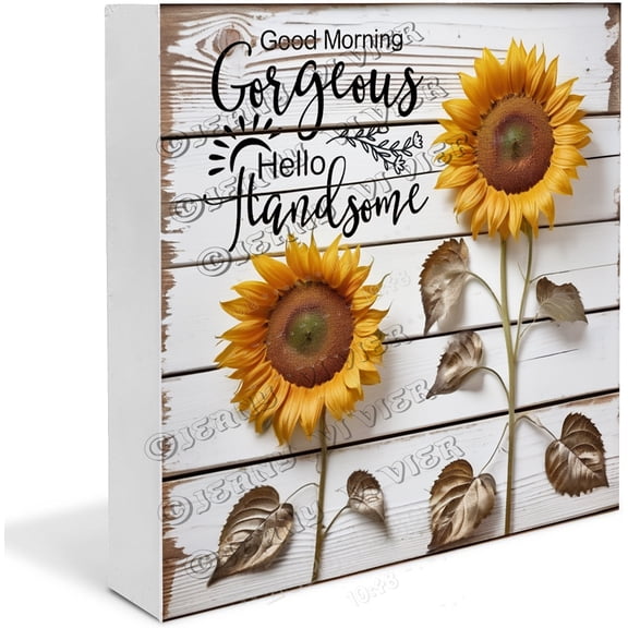 Zomyto 7"x7" Sunflower Good Morning Hello Handsome Wooden Box Sign Unique Office Table Decor