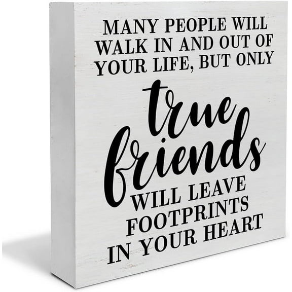 Zomyto 7"x7" True Friends Saying Wood Box Sign Decor Desk Sign, Friend Wooden Box Block Sign Gifts for Going Away Graduation Birthday, Rustic Home Shelf Wall Decoration