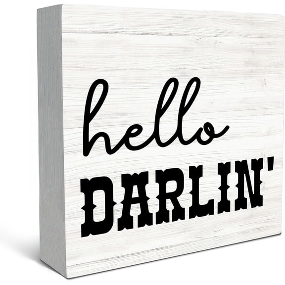 Zomyto 7"x7" Western Desk Decor,Hello Darling Wood Box Sign Desk Decor,Rustic Wooden Block Box Sign Bathroom