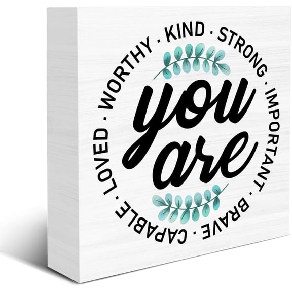 Zomyto 7"x7" You Are Worthy Motivational Sayings Wooden Box Sign Positive Affirmation Wood Sign Decor Wooden Block Sign Farmhouse
