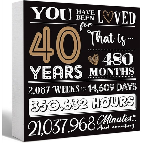 Zomyto 7"x7" You Have Been Loved for 40 Years Wooden Block Sign,40th Birthday Decorative Wood Box Sign Desk Décor,40th Birthday Gifts,Great 40th Anniversary or 40th Birthday Party Decoration
