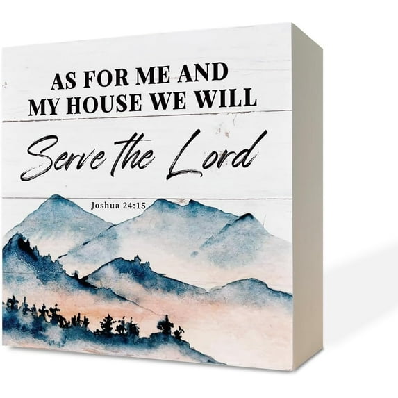 Zomyto 7x7 IN Christian Wood Box Signs, Bible Verse Joshua 24:15 - As For Me And My House We Will Serve The Lord
