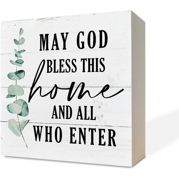 Zomyto 7x7 IN Christian Wooden Box Sign Desk Decor, May God Bless This Home and All Who Enter Sign