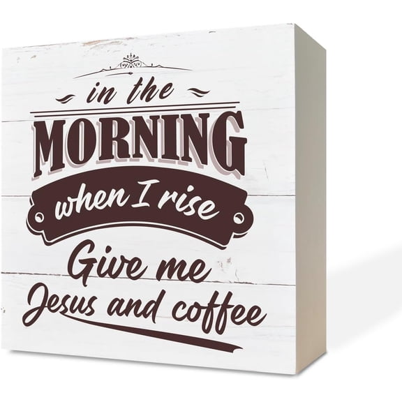 Zomyto 7x7 IN Coffee Wood Box Signs, In the Morning When I Rise Give Me Jesus & Coffee Sign