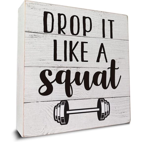Zomyto 7x7 IN Drop It Like a Squat Wooden Box Sign Desk Decor Gym