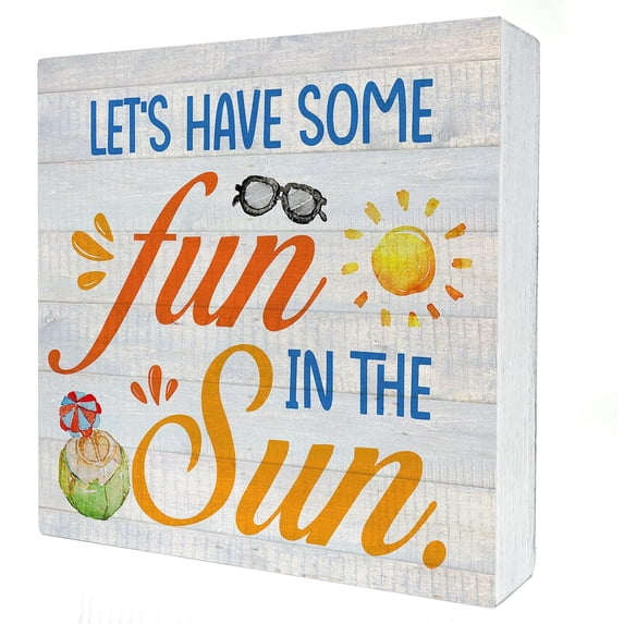 Zomyto 7x7 IN Fun Vacation Wooden Box Sign Desk Decor Summer Fun in the Sun Wood Block Plaque
