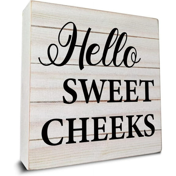 Zomyto 7x7 IN Hello Sweet Cheeks Wooden Box Sign Desk Decor Bathroom Quote